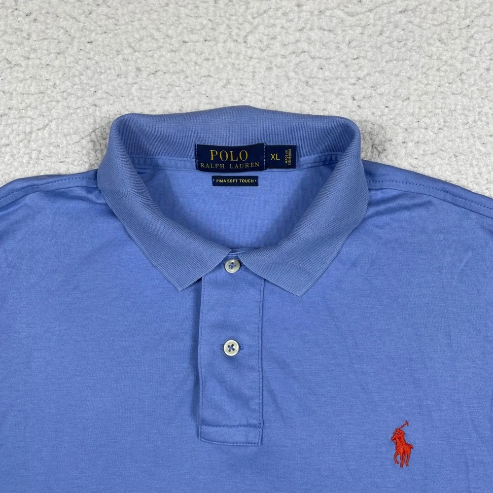 Polo Ralph Lauren Polo Shirt Mens XL Blue Pima Soft Touch Red Pony Classic Fit